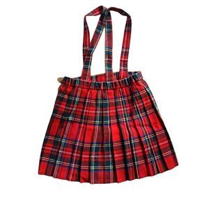 Vintage Girls St. Michael Kilt Red Scottish Tartan Skirt With Braces Age 5